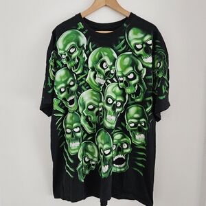 Liquid Blue Green Skull Pile Shirt Mens 2XL Rap Black Juicy J Street AOP 2017